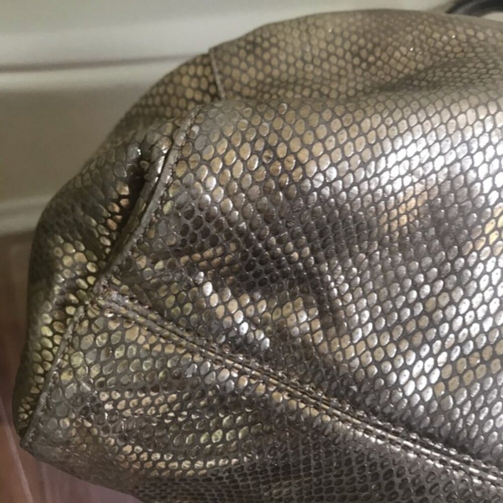 Michael Kors Leather Snake Print Gold Shoulder Hobo Bag Satchel Pockets Neutral - Picture 8 of 16